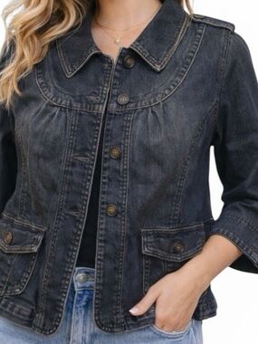 Motto Dark Wash Denim Utility Jean Jacket Size XL 3/4 Sleeve